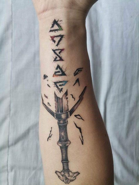 The Witcher Swords Tattoo, Witcher Swords Tattoo Design, Viking Swords Tattoo Norse Mythology, The Witcher Tattoos, Tattoo Swords Men, Fighter Tattoo Men, Witcher Signs Tattoo, Witcher Tattoo Design, The Witcher Tattoo Ideas