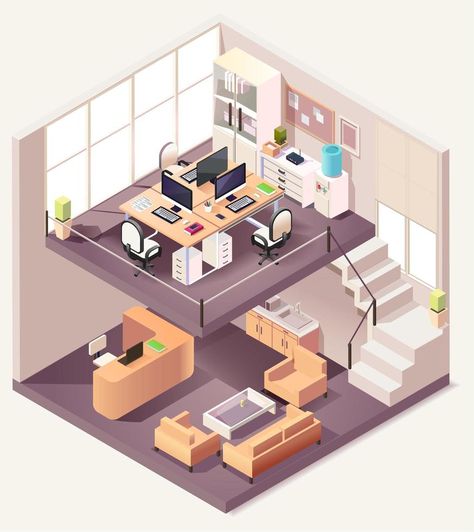 Isometric office different floors composition Isometric Office, Different Floors, Isometric Design, Graphic Design Lessons, Dream Bedroom, Second Floor, Office Design, Vector Art, Art Images