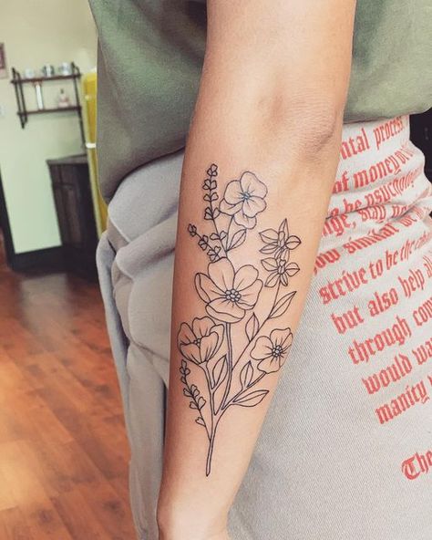 Outline Flower Tattoo, Female Tattoo Artists, Month Flowers, Birth Month Flowers, Birth Month, Tattoo Shop, Arm Tattoo, Triangle Tattoo, Tattoo Artists