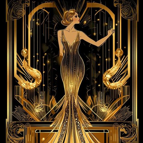 ### **Printable Digital Artwork  Elevate your space with the elegance of the roaring '20s through this stunning Art Deco digital wall art. Featuring a glamorous woman in a shimmering golden gown, this artwork captures the essence of vintage luxury and sophistication. Perfect for lovers of timeless beauty and bold designs, this high-resolution print adds a touch of class to any room. ### **Included files ### With this purchase, you will receive 1 𝐉𝐏𝐆 𝐟𝐢𝐥𝐞 in 𝐇𝐢𝐠𝐡 𝐑𝐞𝐬𝐨𝐥𝐮𝐭𝐢𝐨𝐧 ( 1930s Art Deco Posters, Art Deco Bar Interior, Art Deco Set Design, Art Deco Interior 1920s, Art Deco Branding, Art Deco Concept, Art Deco Panel, Sophisticated Home Decor, Neo Art Deco