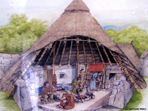 Modern depiction of Celtic Roundhouse, The Din Lligwy Ancient Village, 3-4th century AD, North Wales. Ancient Engineering, Primitive Houses, Ancient Celts, Ancient Village, Mary Cassatt, Celtic Culture, Natural Building, Celtic Art, Round House