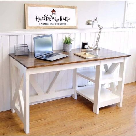 DIY Plywood Desk - 19 Simple Designs to Build - Joyful Derivatives Farmhouse Desk Plans, Farmhouse Furniture Plans, Diy Farmhouse Desk, Diy Bureau, Diy Office Desk, Plywood Desk, Table Palette, Diy Desk Plans, Farmhouse Desk