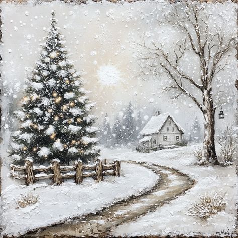 White Winter Scenery Sign 10" x 10" Metal TTE-062 White/Brown/Tan/Black Winter Outside Decorations, Winter Images Nature, Winter Scenery Pictures, Christmas Winter Scenes, Artsy Christmas, Winter Scenes Wonderland, Cabin Painting, Winter Scene Paintings, Fall Garlands