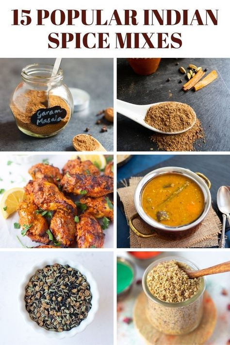 Collection of Indian Spice mixes Indian Spice Blend, Curry Seasoning Spice Mixes, Curry Spice Mix, Indian Spice Mix, Chilli Spice, Masala Powder Recipe, Veg Curry, Spice Blends Recipes, Hearty Dinner Recipes