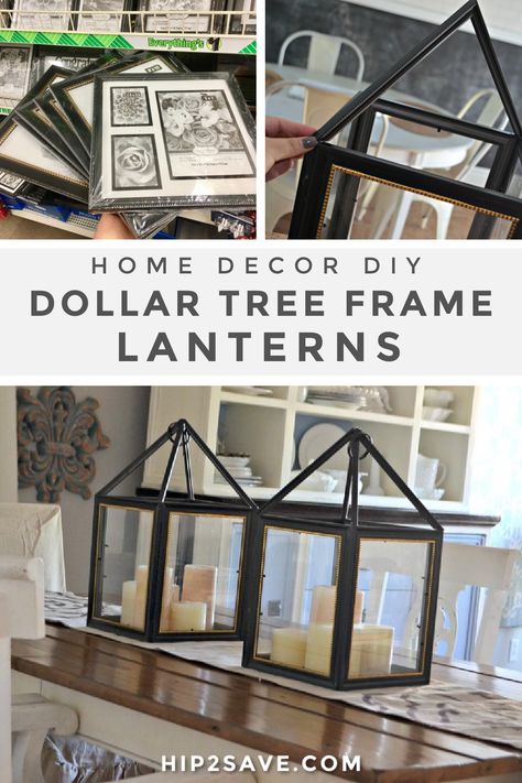 Make these trendy decorative lanterns by using photo frames from Dollar Tree to display candles inside or change up your decor seasonally! #dollartree #diy #crafts #frugal #budget #lanterns #homedecor #dollarstore #decor #decoration Dollar Tree Frames, Festive Halloween Decor, Dollar Tree Wedding, Decorative Lanterns, Tree Lanterns, Diy Wedding On A Budget, Tree Frame, Fall Wedding Ideas, Dollar Store Diy Projects