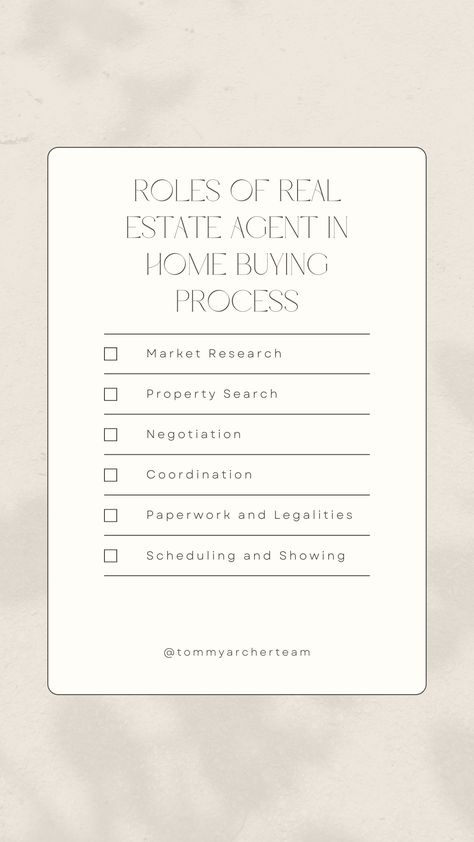 Looking to buy a home? 🏠 Discover the 6 essential roles of a real estate agent that make your journey smoother and more successful: 1️⃣ Market Research 📊 2️⃣ Property Search 🔍 3️⃣ Scheduling & Showing 🗓️ 4️⃣ Negotiation 💬 5️⃣ Paperwork & Legalities 📑 6️⃣ Coordination 🤝 Ready to start your home-buying adventure? Contact us today to see how we can help! 📞✨   #RealEstate #HomeBuying #TommyArcherTeam #ColdwellBankerRealty #DuluthMn #SuperiorWi Real Estate Agent Success, Real Estate Schedule, Real Estate Aesthetic, Real Estate Agent Aesthetic, Beginner Real Estate Agent, Real Estate Marketing Ideas, Real Estate Success, Luxury Real Estate Agent, Real Estate Agent Marketing