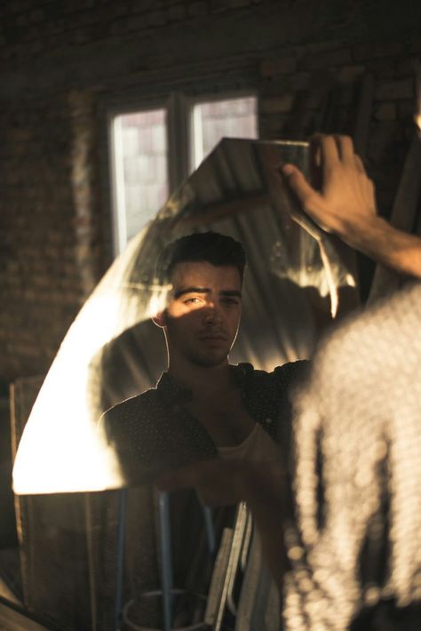 Male Portrait Poses, Mirror Photography, Broken Mirror, Men Photoshoot, Men Photography, Male Grooming, Photoshoot Concept, Photography Poses For Men, Male Portrait