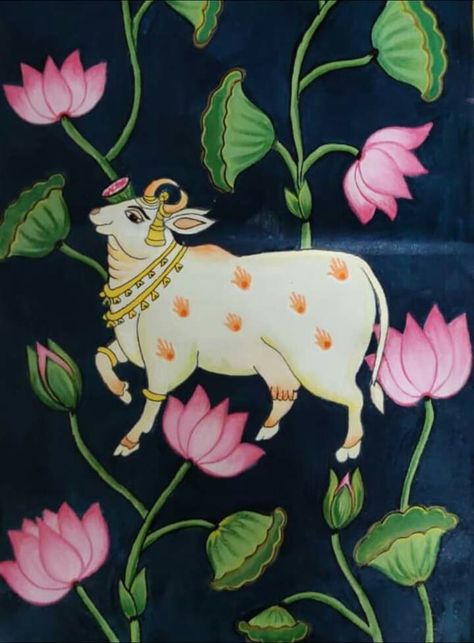 Cow Madhubani Painting, Pichhwai Design, Pichwai Drawing, Pichwai Background, Pichwai Paintings Cows, Pichwai Paintings Motifs, Pichwai Art Paintings, Pichwai Cow Painting, Pichwai Motifs