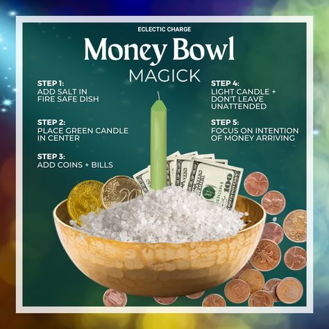 Money Bowl, Money Candle Spell, Money Spells Magic, Money Spells That Work, Prosperity Spell, Money Abundance, Money Candle, Good Luck Spells, Easy Spells