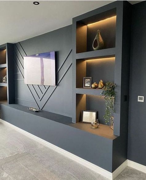 Room Tv Unit Design, Tv Wall Built In Ideas, Built In Ideas, Design Tv Wall, Room Tv Unit, Modern Tv Room, Tv Fal, Tv Unit Design Modern, Feature Wall Living Room