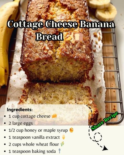 Cottage Cheese Banana Pancakes, Cottage Cheese Banana Bread, Cottage Cheese Banana, Baked Items, Banana Bread Ingredients, Banana Bread Recipe Healthy, Sugar Free Baking, Breaking Bread, Cottage Cheese Recipes