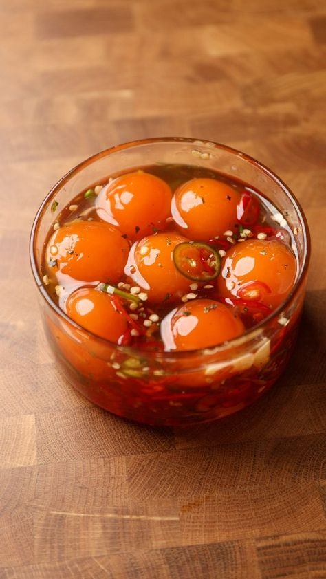 These Hot Honey Cured Egg Yolks were 1 of 2 experiments I did with some egg yolks recently and I am pleased to say they worked out… | Instagram Hot Honey Cured Egg Yolks, Hot Sauce Cured Egg Yolk, Honey Cured Egg Yolks, Cured Egg Yolk Recipes, Soy Cured Egg Yolk, Recently Viewed By Me, Poched Eggs, Fermented Eggs, Honey Eggs