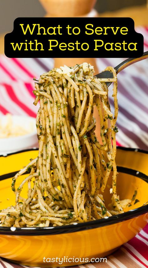 Best side dishes for pesto pasta | What To Serve With Pesto Pasta | What do you eat pesto pasta with | what salad goes with pesto pasta | summer dinner recipes | healthy lunch ideas | dinner ideas | breakfast ideas | easy healthy dinner recipes Pesto Pasta Dinner Recipes, What To Serve With Pesto Pasta, What To Eat With Pesto, Pesto Pasta Side Dish, Pesto Pasta Ideas, Pesto Meal Ideas, Pesto Pasta Recipes Easy, What To Make With Pesto, Pasta With Pesto Recipes