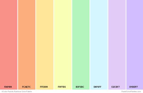 Rainbow Color Palette Pastel, Kidcore Pallete, Procreate Color Palette Pastel, Rainbow Pastel Color Palette, Pastel Color Palette Combination, Kids Colour Palette, Pastel Rainbow Color Palette, Pastel Rainbow Palette, Rainbow Color Scheme