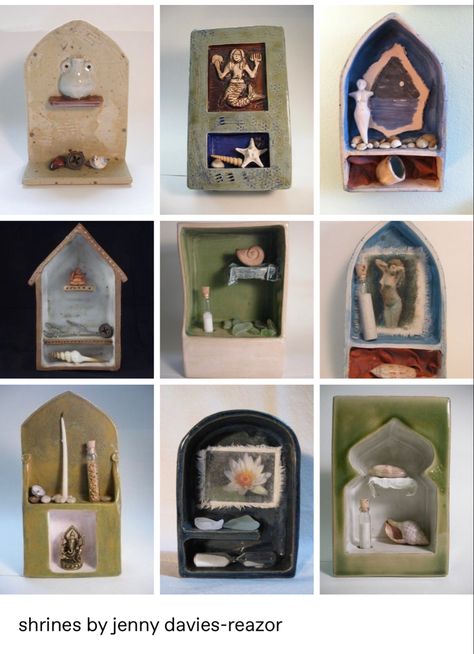 Ceramic Shrine Ideas, Ceramic Altar Shelf, Air Dry Clay Altar, Air Dry Clay Shelf, Diy Shrine, Clay Shrine, Ceramic Shrine, Ceramic Shelves, Clay Altar