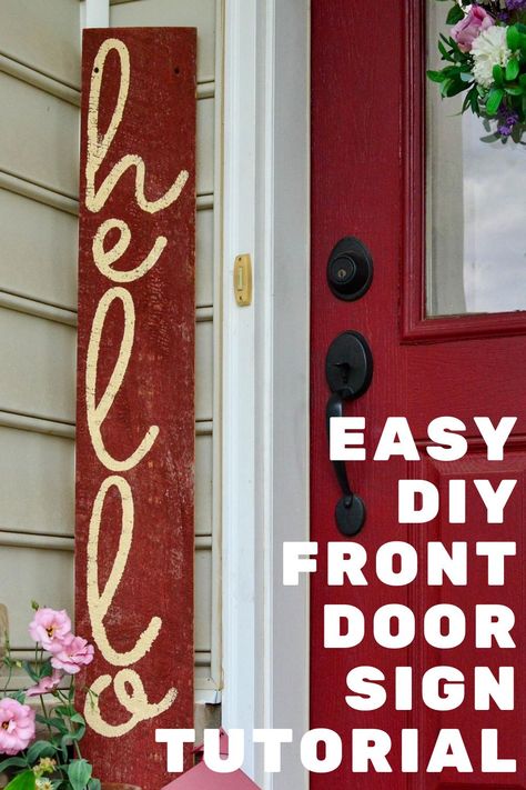 Diy Wood Porch, Diy Front Door, Wood Porch, Outdoor Welcome Sign, Welcome Signs Front Door, Diy Front Porch, Welcome Door Signs, Door Signs Diy, Front Porch Christmas Decor Ideas