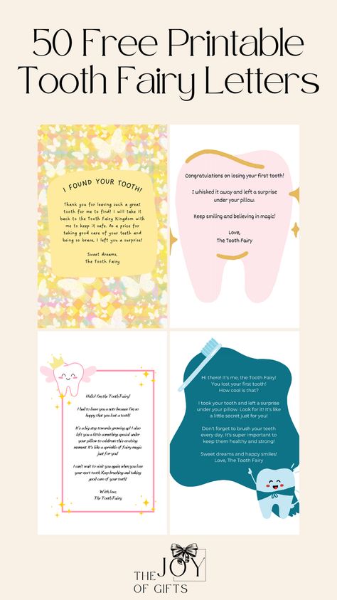 Make the next Tooth Fairy visit extra special for your child by using one of these free Tooth Fairy letter printables from The Joy of Gifts! They are written from the Tooth Fairy to your child, celebrating their lost tooth! You can also get free Tooth Fairy certificates, Tooth Fairy reports, and even Tooth Fairy door hangers to make sure she stops by your child's room! Message From Tooth Fairy, Second Tooth Fairy Letter, Letters From Tooth Fairy, Tooth Fairy Late Note, Note From The Tooth Fairy, Tooth Pattern Printable, First Tooth Certificate Free Printable, Last Tooth Fairy Visit Letter, Toothfairy Letters Printable