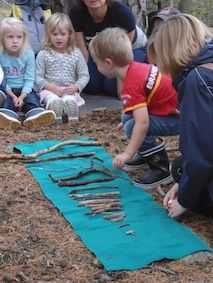 From: I'm a teacher, get me OUTSIDE here!  Sorting sticks from longest to shortest.  Good outdoor group activity for preschoolers that can be left for individual students to return to time and again. Outdoor Maths, Maths In Nature, Camping Theme Preschool, Early Years Maths, Forest School Activities, Tree Study, Nature School, Outdoor Education, Creative Curriculum