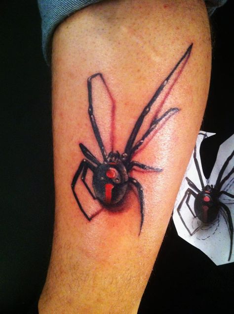 3D spider tattoo by Trent Valleau Black Widow Spider Tattoo, 3d Spider Tattoo, Widow Tattoo, Black Widow Tattoo, Full Hand Tattoo, Insect Tattoo, Black Widow Spider, Spider Tattoo, Tattoo Care