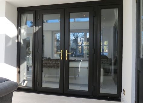 walk-in closet doors French Doors With Side Panels, Terraced House Interior, Doors With Side Panels, Upvc Patio Doors, French Chateau Homes, French Doors Living Room, French Doors Patio Exterior, Black French Doors, Exterior Patio Doors