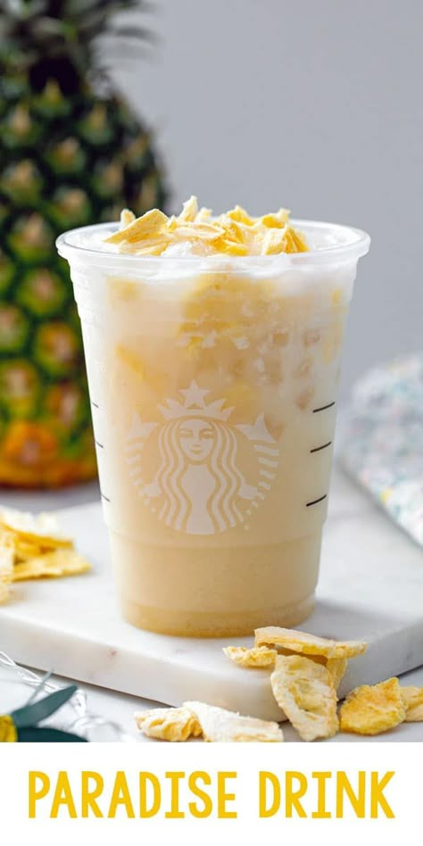 Paradise Drink Starbucks, Pineapple Passionfruit Refresher, Starbucks Paradise Drink, Paradise Drink, Copycat Drink Recipes, Coconut Milk Drink, Drink Starbucks, Coconut Milk Coffee, Baking Lessons