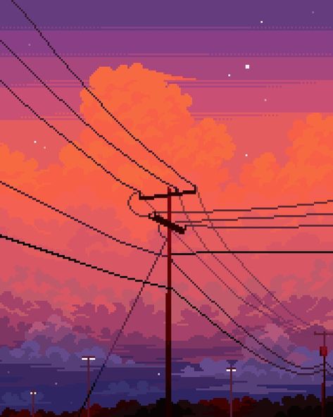 Pixel Art Landscape, 8 Bit Art, Arte 8 Bits, 8bit Art, Cool Pixel Art, Power Lines, Pixel Art Design, Ghibli Art, Aesthetic Images