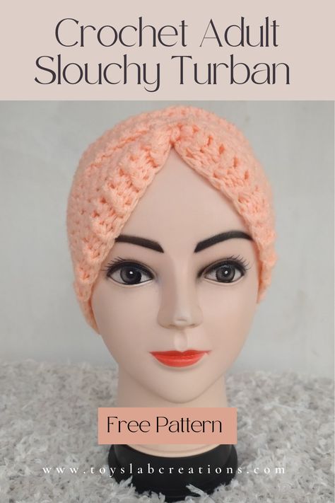 This crochet adult Turban hat is suitable for adults with long hair. It makes use of simple crochet stitches and which makes it an easy crochet project that can be done while watching nexflix. Watch to make yours! #freecrochetpattern #freepattern #crochetadulthat #crochetforadult #crochetslouchyturban #crochetturban Crochet Slouchy Hat Free Pattern, Crochet Turban Hat, Turban Pattern, Crochet Slouchy Beanie Pattern, Slouchy Beanie Pattern, Beanie Pattern Free, Crochet Turban, Crochet Adult Hat, Crochet Slouchy Beanie