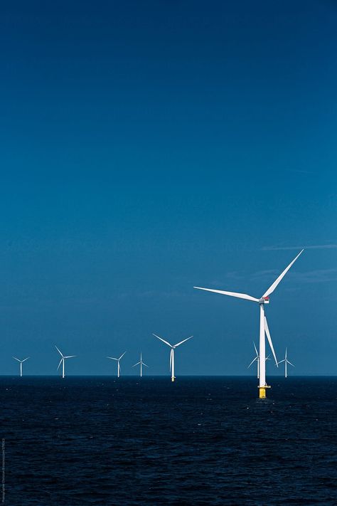 "Offshore Wind Power Farm" by Stocksy Contributor "Photographer Christian B" - Stocksy Offshore Wind Farms, Physics Notes, Offshore Wind, Wind Farm, Wind Power, Photography Wallpaper, Wind Turbine, Royalty Free Stock Photos, Stock Photos