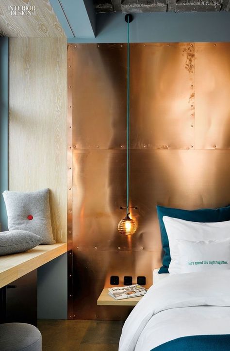 Creative Headboard, Copper Wallpaper, Berlin Hotel, Copper Decor, Hotel Apartment, Copper Wall, Design Industrial, Design Del Prodotto, Hotel Decor