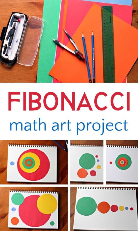 Math Art Lessons Elementary, Fibonacci Math Art, Integrating Art Into Math, Math In Art Projects, Maths And Art, Math And Art Integration, Maths Art Integrated Project Ideas, 6th Grade Math Projects, Kindergarten Math Art