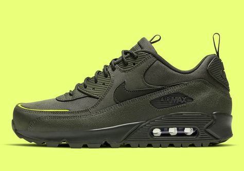 The Nike Air Max 90 Surplus Arriving In Army Olive Green Nike Airmax 90, Battle Dress, Cargo Khaki, Triple Black, Men Vintage, Nike Air Max 90, Sneaker Collection, Trendy Shoes, Chucks Converse