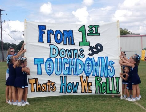 Run thru sign - From 1st Downs to Touchdowns That's How We Roll! Signs For Football Games, Football Run Through Signs High School, Football Run Through Signs, Football Run Through Signs Ideas, School Spirit Signs, Football Game Signs, Run Through Signs, High School Football Posters, Cheer Banners