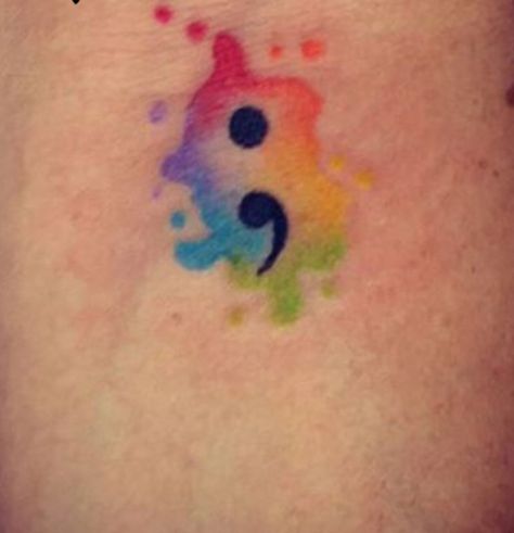 Water color splash with black colon mark in center tattoo Semicolon Tattoo Meaning, Colon Tattoo, Infected Tattoo, Pride Tattoo, Awareness Tattoo, Tattoo Water, Semicolon Tattoo, Tattoos Geometric, Lip Tattoos