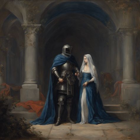 Queen Knighting A Man, Classical Art Couple, Princess And Knight Art Medieval, Medieval Knight And Princess Art, Medieval Maiden Art, Knight And Lady Painting, Queen And Knight Art, Knight And Lady Art, Sapphic Knight And Princess