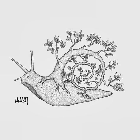 Unique Minimalist Tattoo, Linework Art, Snail Tattoo, Tree Sketch, Simple Tattoo Designs, Illustration Doodle, Plant Tree, Tattoo Art Drawings, Tree Tattoo