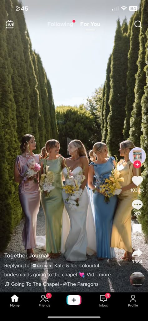 Pastel Bridesmaid Dresses Mismatched, Pastel Groomsmen, Multi Colored Bridesmaid Dresses, Coloured Bridesmaid Dresses, Bridesmaid Dresses Different Colors, Bridesmaid Color Palette, Bridesmaid Dresses Color Palette, Spring Wedding Bridesmaids, Mood Wedding