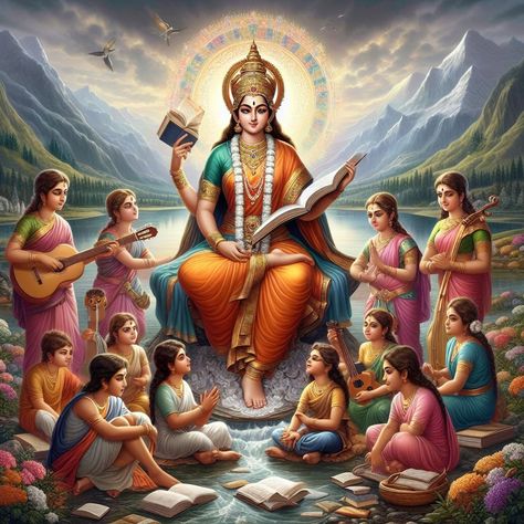 Maa Saraswati Lord Saraswati, Mata Saraswati, Dev Ghar, Cute Murugan Images, Baby Radha Krishna Images, Murugan Images, Spiritual Art Painting, Saraswati Picture, Maa Tara