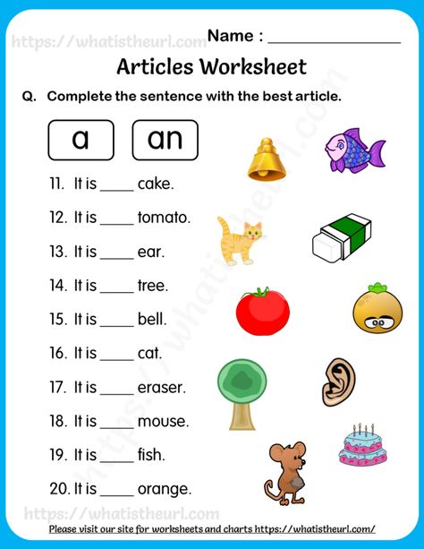 Articles Worksheet, Teach English To Kids, English Grammar For Kids, English Worksheets For Kindergarten, Grammar For Kids, Kindergarten Reading Worksheets, English Activities For Kids, English Phonics, Learning English For Kids