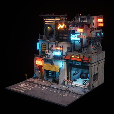 Great Cyberpunk - Anime City concepts for Lego! Cyberpunk House, Cyberpunk Building, Ville Cyberpunk, Minecraft Welten, Art Cyberpunk, Rpg Map, Building Concept, Isometric Art, Isometric Design