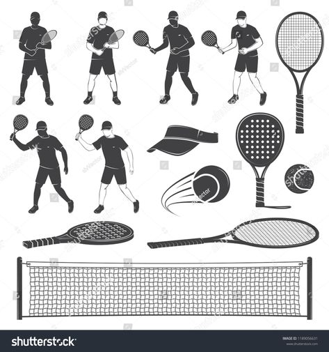 Set of tennis and paddle tennis equipment silhouettes. Vector illustration. Collection include paddle tennis racket, balls, tennis net, player and visor silhouettes. #Ad , #sponsored, #silhouettes#Vector#illustration#equipment Tennis Net Illustration, Tennis Silhouette, Paddle Tennis, Tennis Net, Tennis Equipment, Beach Tennis, Creative Icon, Icons Design, Tennis Racket