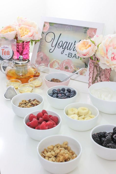 Home Spa Day Tea Party- Yogurt Party- B. Lovely Events Self Care Event, Spa Party Foods, Spa Bridal Shower, Adult Slumber Party, Spa Day Party, Kids Spa Party, Home Spa Day, Breakfast Bar Lighting, Girl Spa Party