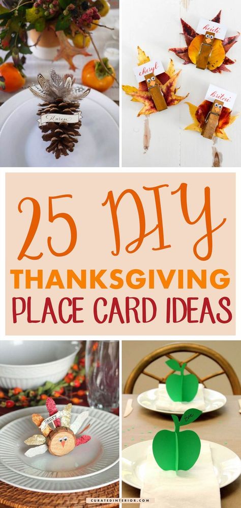 25 DIY Thanksgiving Place Card Ideas #Thanksgiving #ThanksgivingDecor #ThanksgivingTable #ThanksgivingTableDecor Fall Place Card Ideas, Thanksgiving Name Cards Diy, Thanksgiving Diy Table Settings, Thanksgiving Table Setting Diy, Fall Table Name Cards, Easy Thanksgiving Name Cards, Place Card Thanksgiving, Thanksgiving Table Name Cards Diy, Name Cards For Thanksgiving Dinner