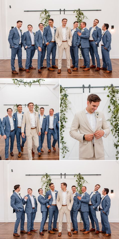 Blue Groomsmen Attire, Tan Groomsmen, Groomsmen Colours, Blue Groomsmen Suits, John Myers, Wedding Groomsmen Attire, Groom And Groomsmen Suits, Groomsmen Grey, Grey Suits