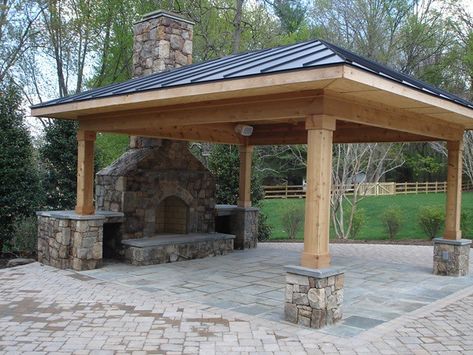 Detached Covered Patio Ideas, Detached Covered Patio, Covered Patio Ideas, Small Outdoor Patios, Outdoor Covered Patio, Concrete Patios, Grill Area, Patio Fireplace, Outdoor Pavilion