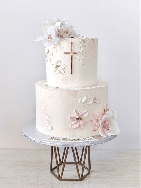 Girls Confirmation Cakes, Baptism Cake Girl Simple, 1st Communion Cakes Girl, Girls Communion Cake, Girls Baptism Cake, Baptism Cakes Girl, Pink Baptism Cake, Baby Girl Baptism Cake, Christening Cake Girl