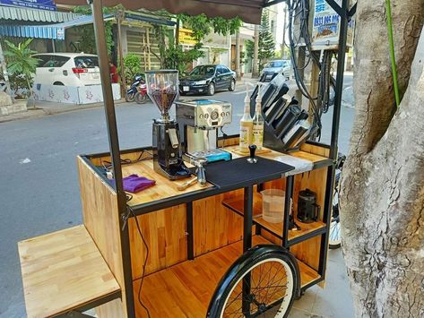 Bike Food Cart Design, Coffee Shop Cart, Gerobak Design Food Carts, Coffee Cart Ideas Business, Mobile Coffee Cart, Coffee Food Truck, Gerobak Dorong, Bike Food, Mobile Cafe