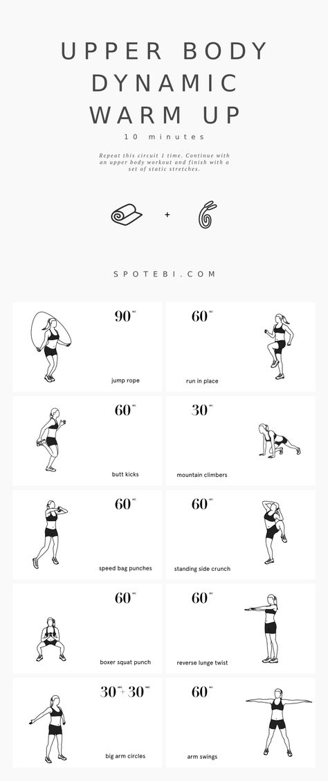 Try this quick warm up routine next time you want to prepare for an upper body workout. A 10 minute set of dynamic exercises to help improve your flexibility, boost your metabolism, and prevent injury. https://www.spotebi.com/workout-routines/upper-body-dynamic-warm-up-exercises/ Upper Body Warmup At Gym, Dynamic Stretching Warmup Upper, Dynamic Stretches For Arms, Arm Warmup Exercises, Warm Up For Upper Body Workout, Dynamic Upper Body Warm Up, Upper Body Dynamic Stretches, Arm Warm Up Exercises, Upper Body Warm Up Exercise