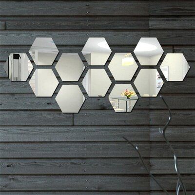 Material: Acrylic, Color: Silver. Precautions for installation: After pasting, it must be fully pressed to make the double-sided tape completely adhere to the wall, and be properly installed to ensure that it will never fall. | Corrigan Studio® 1Set Of 12PCS Hexagon Decorative 3D Acrylic Mirror Wall Stickers Living Room Bedroom Home Decor Room Decoration | Wayfair Hexagon Mirror Wall Decor, Mirror Wall Decor Bedroom, Diy Mirror Wall, Hexagon Mirror, Spiegel Design, Diy Wall Decals, Elegant Interior Design, Mirror Design Wall, Mirror Stickers