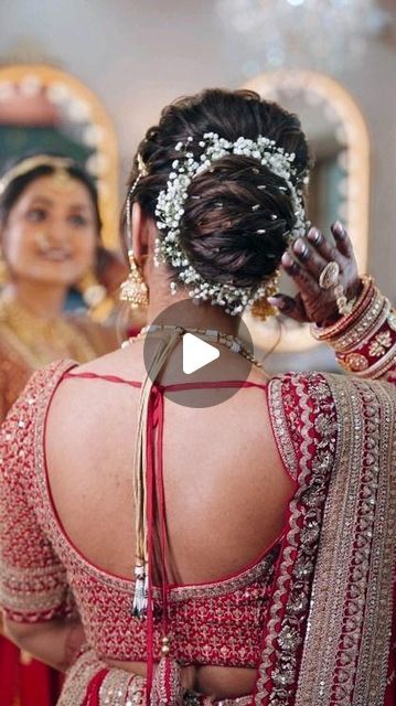 Aanal Savaliya on Instagram: "Pov : simplicity is classic 👌

Textured mid bun for our beautiful Bride on her wedding day with some beautiful dainty flowers and dainty beads." Bride Bun With Flowers, Hair Styles For Bride Wedding Day, Hair Styles For Bride, Bun With Flowers, Bride Bun, Bun Wedding, Flower Bun, Dainty Flowers, Bride Wedding