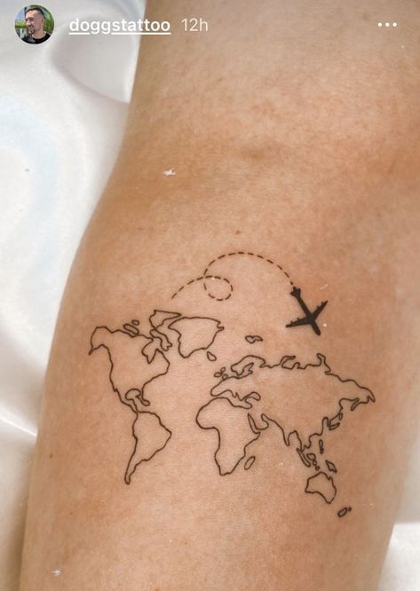 Continent Tattoo Ideas, World Tattoos For Women, Minimalist Tattoo Travel, Continent Tattoo, Travel Related Tattoos, Travel Tattoo Design, Traveller Tattoo, Travel Inspired Tattoos, World Map Tattoo